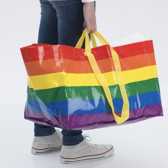 Reusable Shopping Tote Bag Ikea Rainbow Pride Double Handle Large Striped mq - Picture 2 of 4